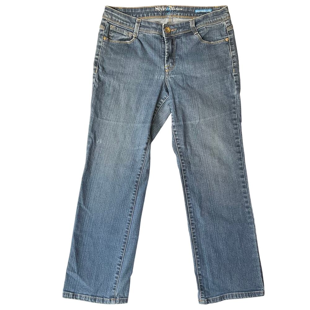 Style & Co Jeans Women Waxed Denim Straight Jeans size 10P, Blue